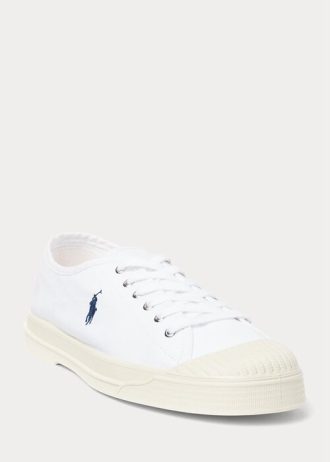 Vit / Marinblå Ralph Lauren Essence 100 Canvas Sneakers för män