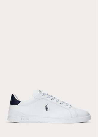 Vit / Marinblå Ralph Lauren Heritage Court II lädersneakers för män
