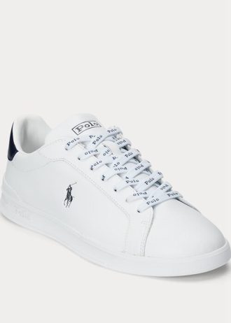 Vit / Marinblå Ralph Lauren Heritage Court II lädersneakers för män