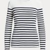 Vit/marinblå Ralph Lauren randiga långärmade T-shirts i bomull för kvinnor Vit/marinblå Ralph Lauren randiga långärmade T-shirts i bomull för kvinnor