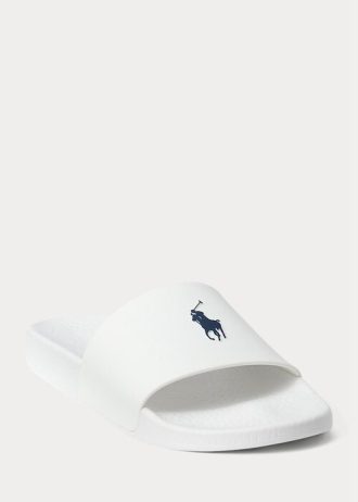 Vit / Marinblå Ralph Lauren signaturponnytofflor för män