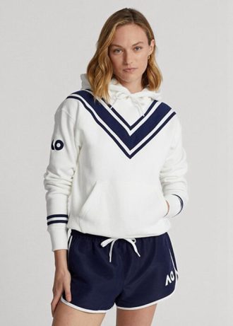Vit Ralph Lauren Australian Open Cricket Fleece Hoodie för kvinnor