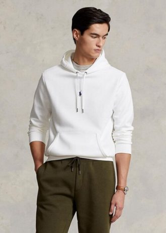 Vit Ralph Lauren dubbelstickad luvtröja för män