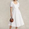Vit Ralph Lauren Eyelet-broderad linneklänning för kvinnor Vit Ralph Lauren Eyelet-broderad linneklänning för kvinnor