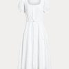 Vit Ralph Lauren Eyelet-broderad linneklänning för kvinnor Vit Ralph Lauren Eyelet-broderad linneklänning för kvinnor