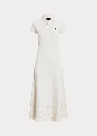 Vit Ralph Lauren Eyelet Stretch Cotton Mesh Klänning för kvinnor