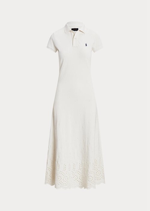 Vit Ralph Lauren Eyelet Stretch Cotton Mesh Klänning för kvinnor Vit Ralph Lauren Eyelet Stretch Cotton Mesh Klänning för kvinnor