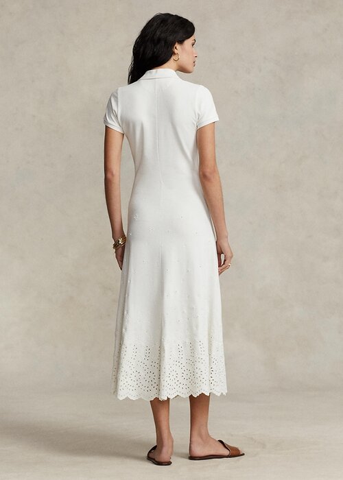 Vit Ralph Lauren Eyelet Stretch Cotton Mesh Klänning för kvinnor Vit Ralph Lauren Eyelet Stretch Cotton Mesh Klänning för kvinnor
