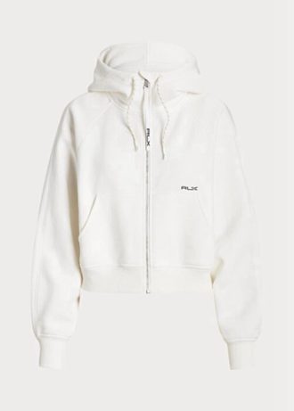 Vit Ralph Lauren Fleece Luvtröja med Dolman-ärm och hel dragkedja för kvinnor