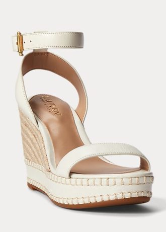 Vit Ralph Lauren Hilarie Läder Espadrille för kvinnor