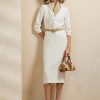 Vit Ralph Lauren Knowles Silk Shantung Day Dress för kvinnor Vit Ralph Lauren Knowles Silk Shantung Day Dress för kvinnor