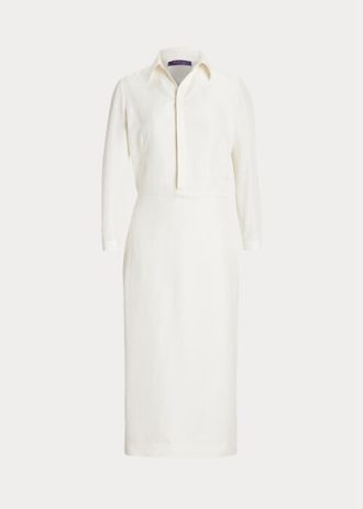 Vit Ralph Lauren Knowles Silk Shantung Day Dress för kvinnor