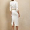 Vit Ralph Lauren Knowles Silk Shantung Day Dress för kvinnor Vit Ralph Lauren Knowles Silk Shantung Day Dress för kvinnor