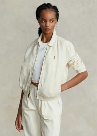 Vit Ralph Lauren linne vindjacka för kvinnor