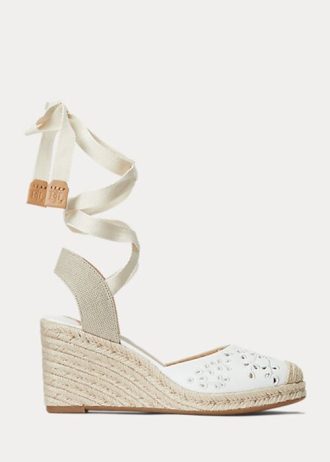 Vit Ralph Lauren Paislee Eyelet Nappa Läder Espadrille för kvinnor