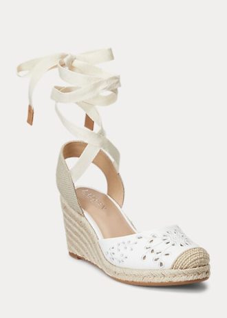 Vit Ralph Lauren Paislee Eyelet Nappa Läder Espadrille för kvinnor
