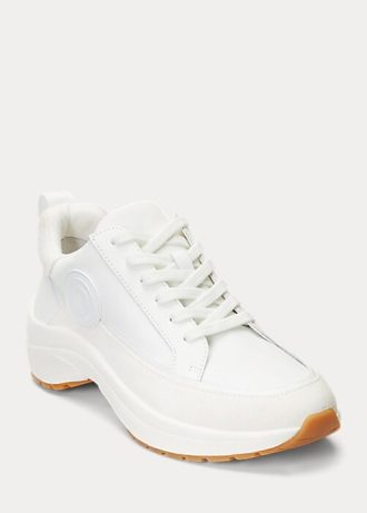 Vit Ralph Lauren Reaghan läder för kvinnor & Sneakers i mocka