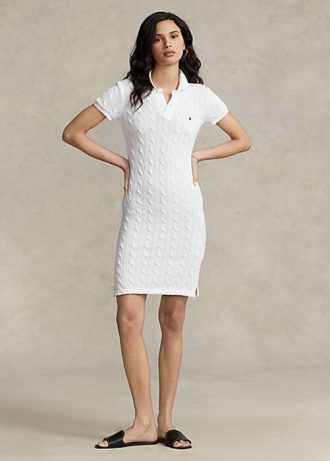 Vit Ralph Lauren Skinny Fit Cable Cotton Klänning för kvinnor