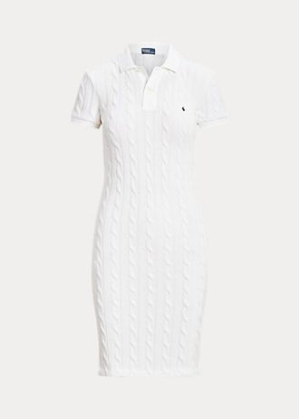Vit Ralph Lauren Skinny Fit Cable Cotton Klänning för kvinnor