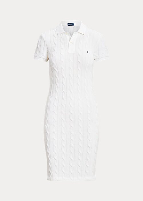 Vit Ralph Lauren Skinny Fit Cable Cotton Klänning för kvinnor Vit Ralph Lauren Skinny Fit Cable Cotton Klänning för kvinnor