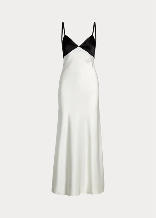 Vit/svart kvinnors Ralph Lauren Kontrast Satin ärmlös klänning Vit/svart kvinnors Ralph Lauren Kontrast Satin ärmlös klänning