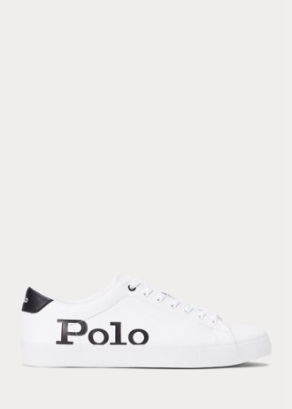 Vit/svart lädersneakers från Ralph Lauren Longwood med logotyp för män