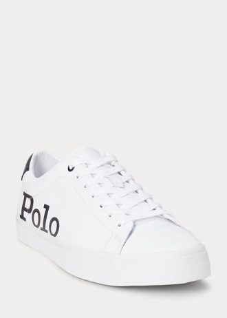 Vit/svart lädersneakers från Ralph Lauren Longwood med logotyp för män