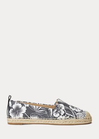 Vit/svart Ralph Lauren Cameryn III Floral Läder Espadrille för kvinnor
