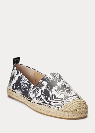 Vit/svart Ralph Lauren Cameryn III Floral Läder Espadrille för kvinnor