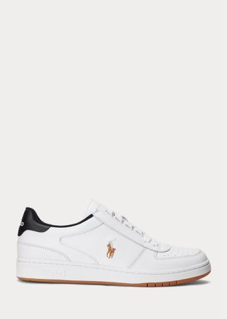 Vit/svart Ralph Lauren Court Sneakers i läder i läder