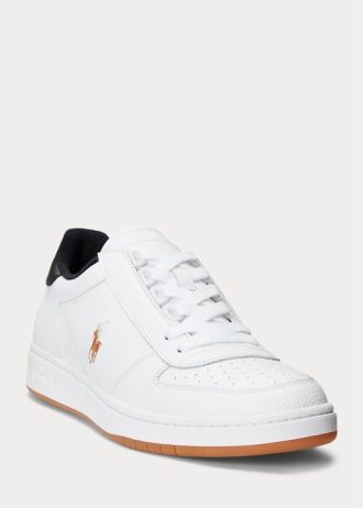 Vit/svart Ralph Lauren Court Sneakers i läder i läder