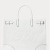 Vit/vit dam Ralph Lauren Eyelet Canvas Stora Devyn tygpåsar Vit/vit dam Ralph Lauren Eyelet Canvas Stora Devyn tygpåsar