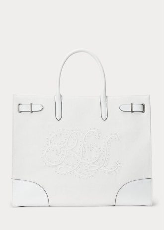 Vit/vit dam Ralph Lauren Eyelet Canvas Stora Devyn tygpåsar