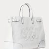 Vit/vit dam Ralph Lauren Eyelet Canvas Stora Devyn tygpåsar Vit/vit dam Ralph Lauren Eyelet Canvas Stora Devyn tygpåsar