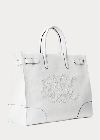 Vit/vit dam Ralph Lauren Eyelet Canvas Stora Devyn tygpåsar