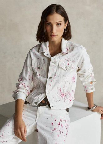 Vita dam Ralph Lauren Rosa PonyRosa Pony Denim Trucker Jackor