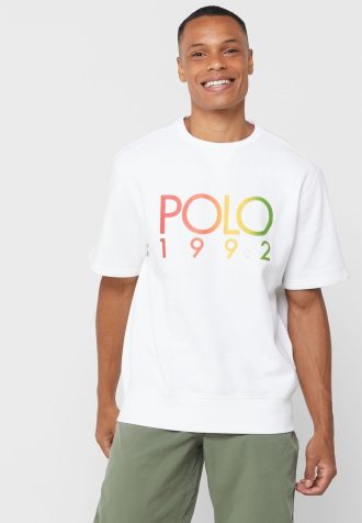 Vita herr Ralph Lauren logotyp T-shirts med rund hals