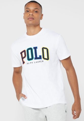 Vita herr Ralph Lauren logotyp T-shirts med rund hals