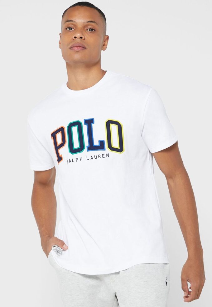 Vita herr Ralph Lauren logotyp T-shirts med rund hals Vita herr Ralph Lauren logotyp T-shirts med rund hals