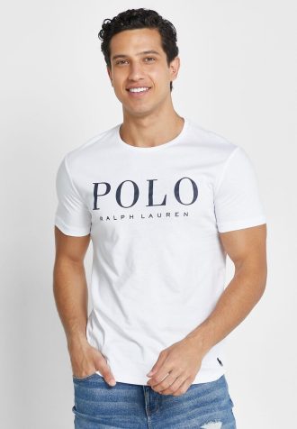Vita herr Ralph Lauren logotyp T-shirts med rund hals