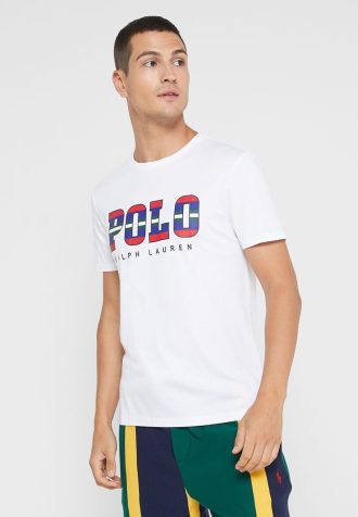 Vita herr Ralph Lauren logotyp T-shirts med rund hals