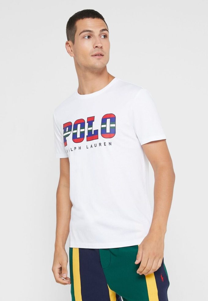 Vita herr Ralph Lauren logotyp T-shirts med rund hals