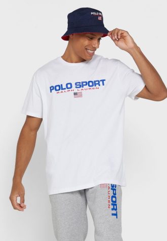 Vita herr Ralph Lauren logotyp T-shirts med rund hals