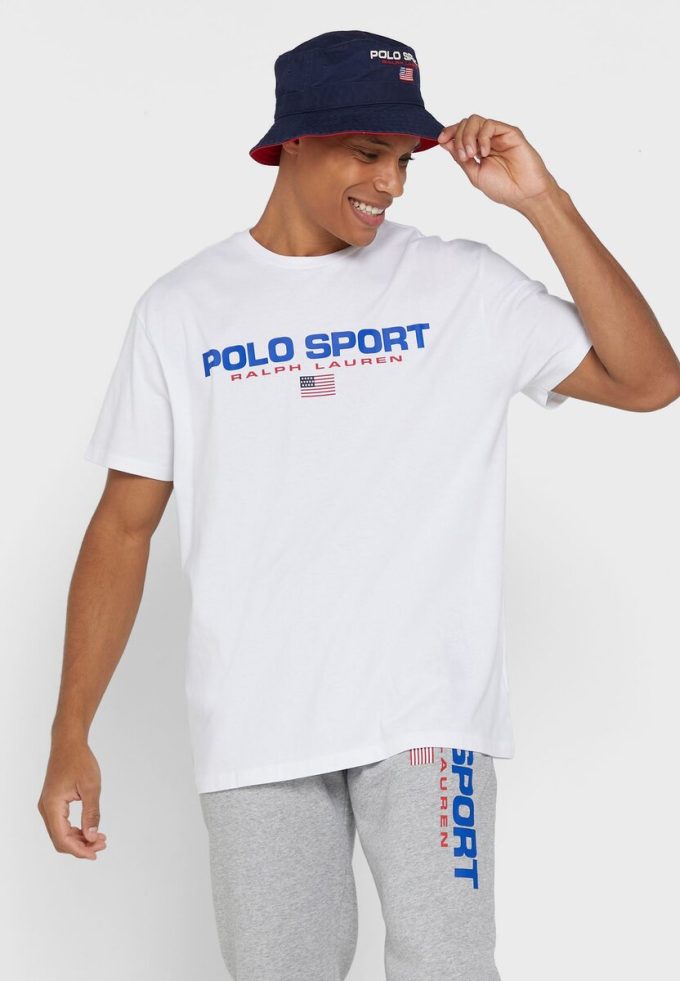 Vita herr Ralph Lauren logotyp T-shirts med rund hals