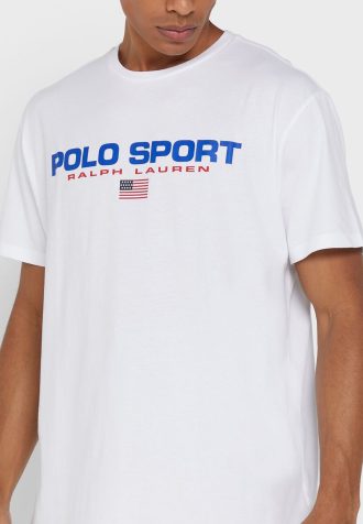 Vita herr Ralph Lauren logotyp T-shirts med rund hals