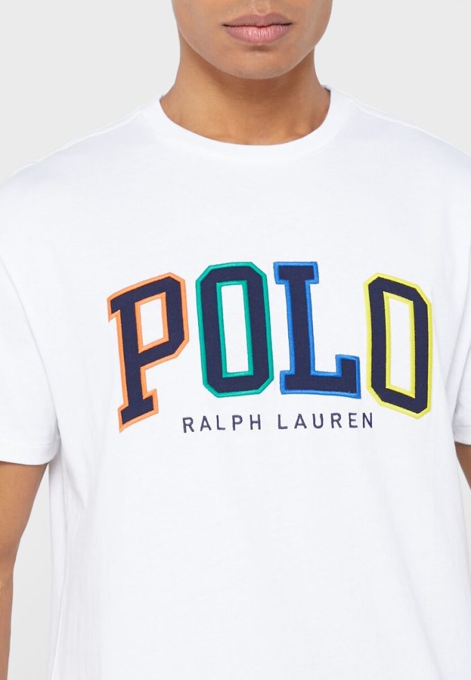 Vita herr Ralph Lauren logotyp T-shirts med rund hals Vita herr Ralph Lauren logotyp T-shirts med rund hals