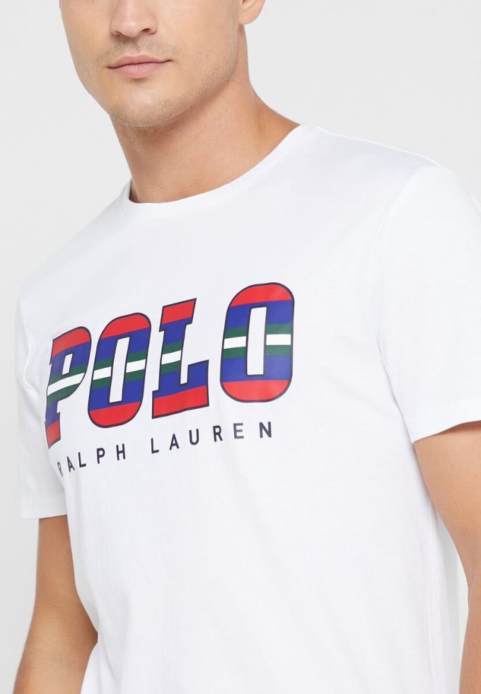Vita herr Ralph Lauren logotyp T-shirts med rund hals