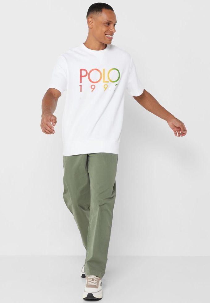 Vita herr Ralph Lauren logotyp T-shirts med rund hals