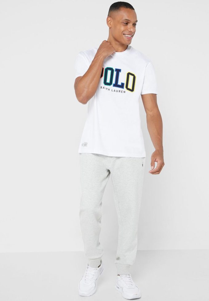 Vita herr Ralph Lauren logotyp T-shirts med rund hals Vita herr Ralph Lauren logotyp T-shirts med rund hals