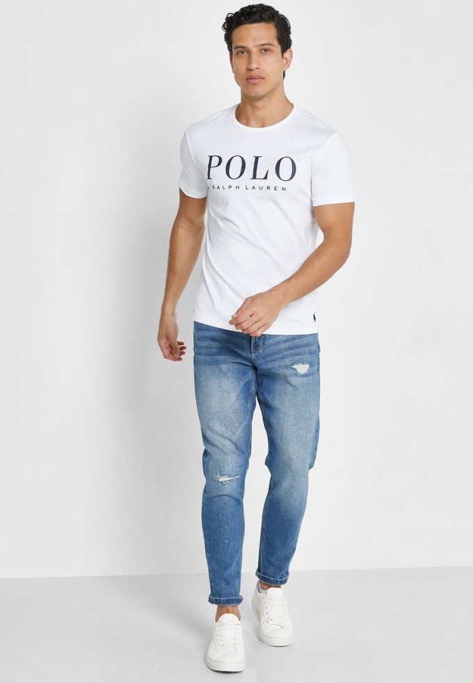 Vita herr Ralph Lauren logotyp T-shirts med rund hals Vita herr Ralph Lauren logotyp T-shirts med rund hals